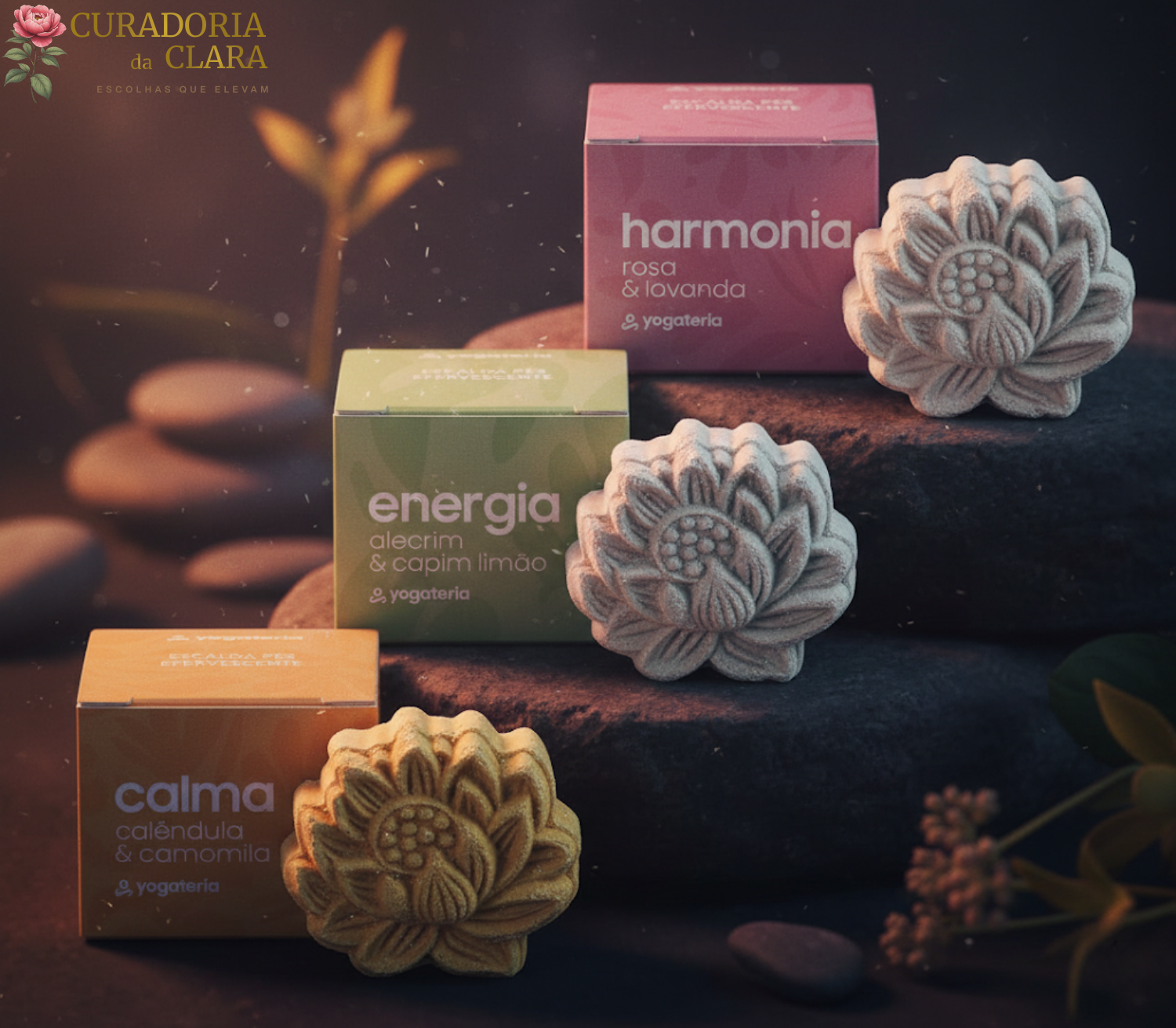 Yogateria Kit Escalda Pés Efervescentes 3x50g Vegano com Argilas e Óleos Essenciais