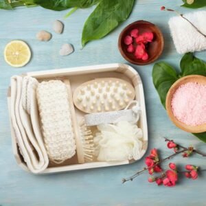 Kit Presente Banho Spa Madeira Relaxante para Massagem e Esfoliação